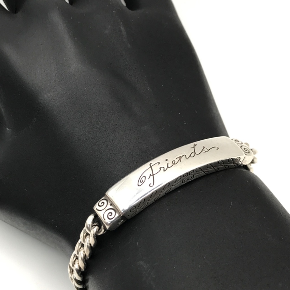Brighton Bracelet Friends Cuban Link Engraved Floral Silver Plate ID 7"